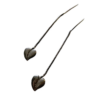 Leaf Chain Dangle Earrings 1980's S Silver Jewellery Jewelry Collectable J1