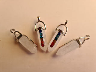 Chakra Gemstone Polished Genuine Pendant (7 stones + Quartz Point)