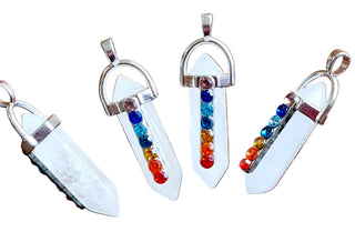 Chakra Gemstone Polished Genuine Pendant (7 stones + Quartz Point)