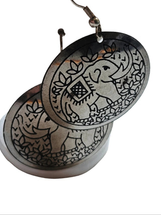 Authentic Thai Hill Tribe Silver Elephant Earrings – Handmade Etched Disc Dangles