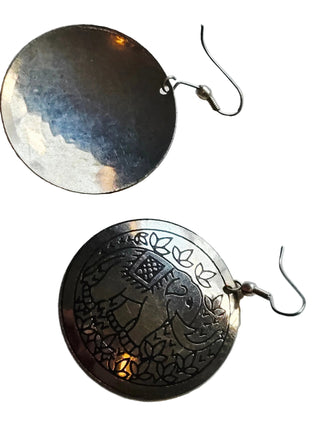 Authentic Thai Hill Tribe Silver Elephant Earrings – Handmade Etched Disc Dangles