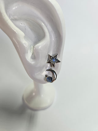 Solid Labradorite Stud Moon Star Earrings Australian Genuine Gems Silver