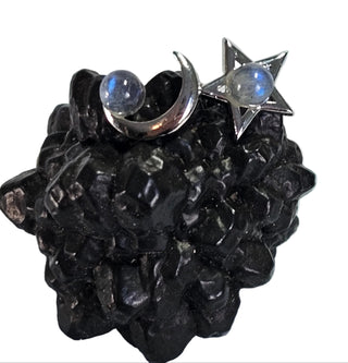 Solid Labradorite Stud Moon Star Earrings Australian Genuine Gems Silver