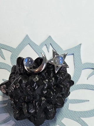 Solid Labradorite Stud Moon Star Earrings Australian Genuine Gems Silver