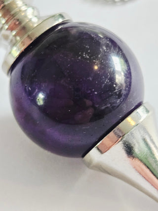 Amethyst Crystal Pendulum Natural Gemstone Silver Chain Dowsing Healing