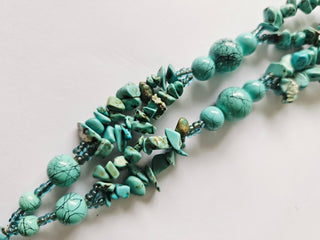 Vintage Turquoise Resin Beaded Tassel Necklace Long Boho Statement Piece