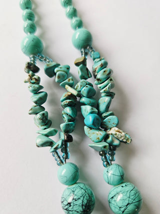 Vintage Turquoise Resin Beaded Tassel Necklace Long Boho Statement Piece