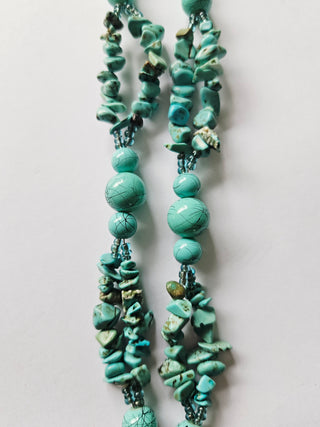 Vintage Turquoise Resin Beaded Tassel Necklace Long Boho Statement Piece