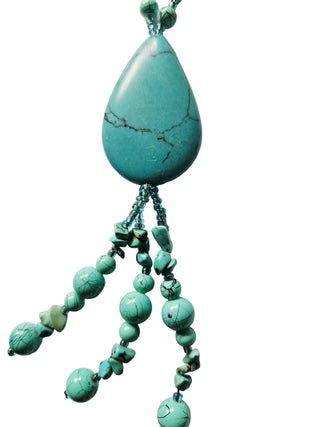 Vintage Turquoise Resin Beaded Tassel Necklace Long Boho Statement Piece