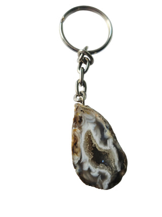 Agate Polished Geode Cave Keychain Genuine natural colour Silver