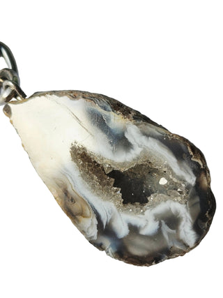 Agate Polished Geode Cave Keychain Genuine natural colour Silver