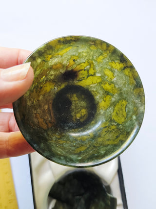 Vintage Chinese Carved Jade Serpentine Bowl Translucent Fine Wall 35g 7cm