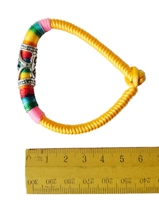 Adjustable Rainbow Woven Prayer Bracelet Filigree Barrel Bead Colourful