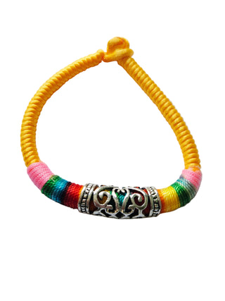 Adjustable Rainbow Woven Prayer Bracelet Filigree Barrel Bead Colourful