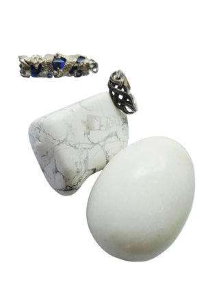 Bundle: Marble Egg Howlite SS Celtic Ring Blue Glass Dragon Pendant Gemstones G6