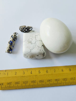 Bundle: Marble Egg Howlite SS Celtic Ring Blue Glass Dragon Pendant Gemstones G6