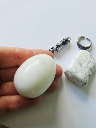 Bundle: Marble Egg Howlite SS Celtic Ring Blue Glass Dragon Pendant Gemstones G6