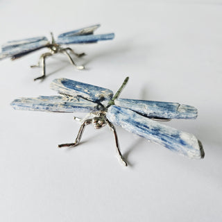 Raw Blue Kyanite Dragonfly Figurine Silver Plated Natural Crystal Wings