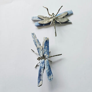 Raw Blue Kyanite Dragonfly Figurine Silver Plated Natural Crystal Wings