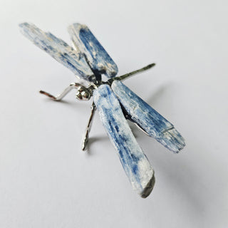 Raw Blue Kyanite Dragonfly Figurine Silver Plated Natural Crystal Wings