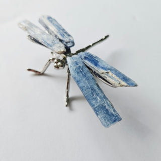 Raw Blue Kyanite Dragonfly Figurine Silver Plated Natural Crystal Wings