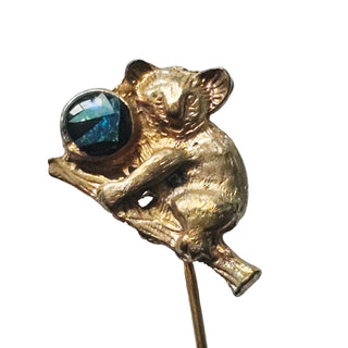 Black Opal Resin Koala Branch Pin Brooch Australian Genuine Gems Gold