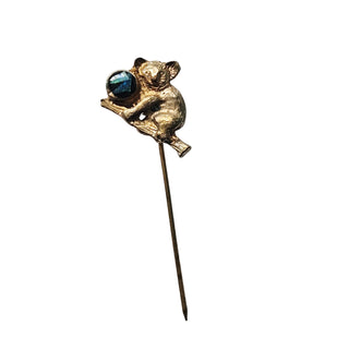 Black Opal Resin Koala Branch Pin Brooch Australian Genuine Gems Gold