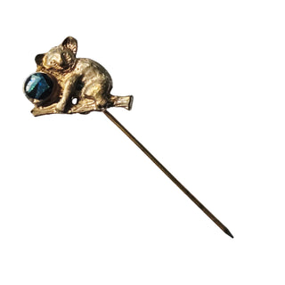Black Opal Resin Koala Branch Pin Brooch Australian Genuine Gems Gold