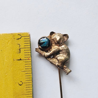 Black Opal Resin Koala Branch Pin Brooch Australian Genuine Gems Gold