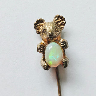 Solid White Opal Koala Pin Brooch Australian Genuine Gems Gold