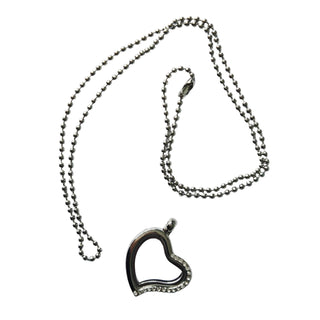 Silver Heart Floating Memory Locket Pendant with Crystal Cubic Zirconias Fillable