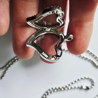 Silver Heart Floating Memory Locket Pendant with Crystal Cubic Zirconias Fillable