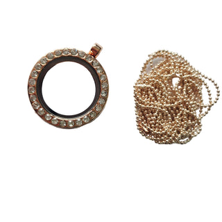 Rose Gold Round Floating Memory Locket Pendant with Crystal Cubic Zirconias Fillable