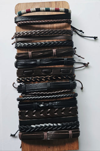 Handmade Braided Leather Bracelet Adjustable Tribal Boho Style Unisex (You choose style)