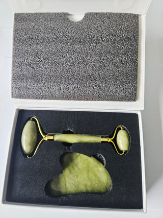 Jade Roller Gua Sha Set Natural Green Aventurine Crystal Facial Massage Beauty Kit