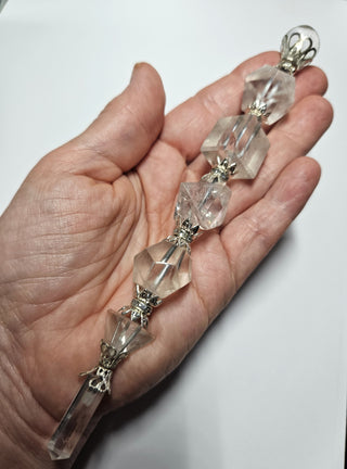 Clear Quartz Crystal Healing Wand - Faceted Geometric Gems with Sphere & Point