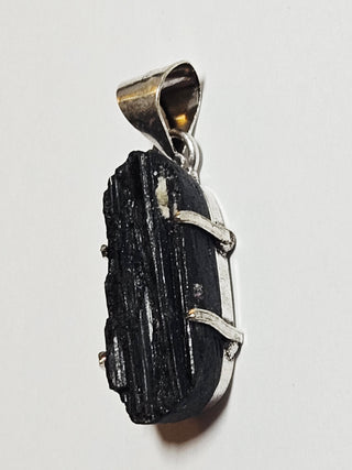 Black Schorl Tourmaline Sterling Silver Pendant 1 Natural Stone Handcrafted Jewelry Genuine Gemstone Necklace