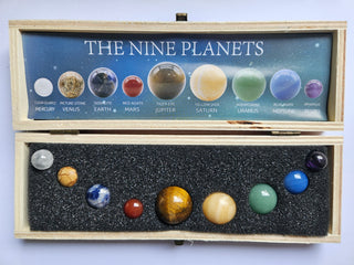 THE NINE PLANETS Gemstone Crystal Sphere Collection Boxed Solar System Astronomy Set