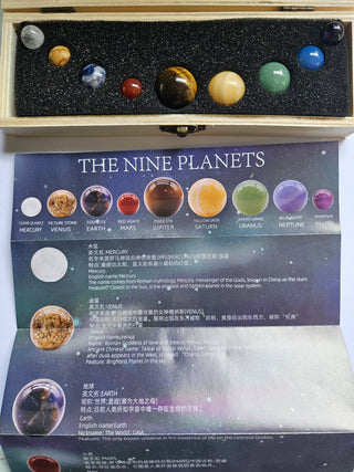 THE NINE PLANETS Gemstone Crystal Sphere Collection Boxed Solar System Astronomy Set