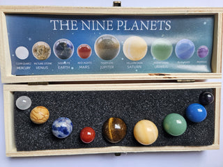 THE NINE PLANETS Gemstone Crystal Sphere Collection Boxed Solar System Astronomy Set