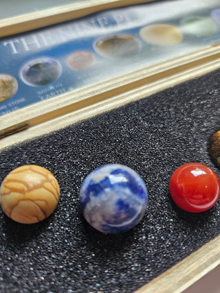 THE NINE PLANETS Gemstone Crystal Sphere Collection Boxed Solar System Astronomy Set