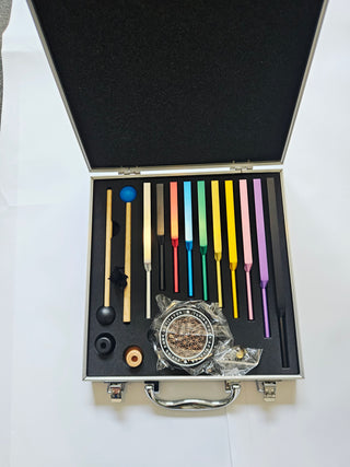 SOLFEGGIO TUNING FORK SET Coloured Sound Healing Therapy Kit 10 Forks Mallets Activator & Case