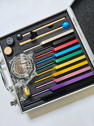 SOLFEGGIO TUNING FORK SET Coloured Sound Healing Therapy Kit 10 Forks Mallets Activator & Case