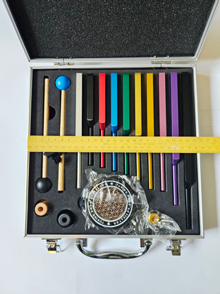 SOLFEGGIO TUNING FORK SET Coloured Sound Healing Therapy Kit 10 Forks Mallets Activator & Case