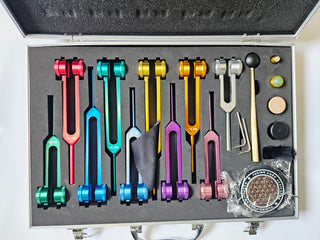 PLANETARY TUNING FORK SET Weighted Cosmic Octave Sound Therapy 10 Forks Crystals Mallet & Case