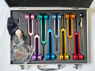 PLANETARY TUNING FORK SET Weighted Cosmic Octave Sound Therapy 8 Forks Crystals Mallet & Case