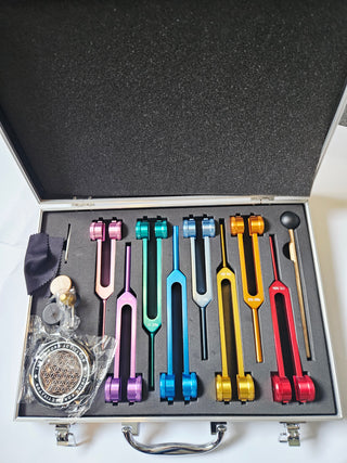 PLANETARY TUNING FORK SET Weighted Cosmic Octave Sound Therapy 8 Forks Crystals Mallet & Case