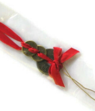 Feng Shui 3 Chinese Coins Red Ribbon Wealth Prosperity Good Luck Cure