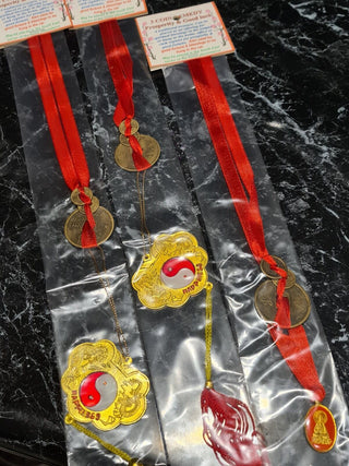 Feng Shui 3 Chinese Coins Red Ribbon Wealth Prosperity Good Luck Cure
