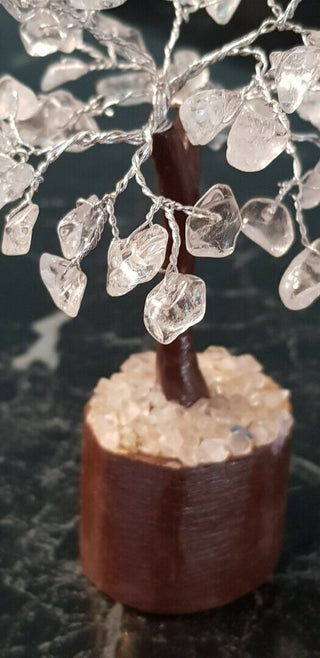 Clear Quartz Crystal Flower Gemstone Tree Handmade Wooden Base Feng Shui Healing
